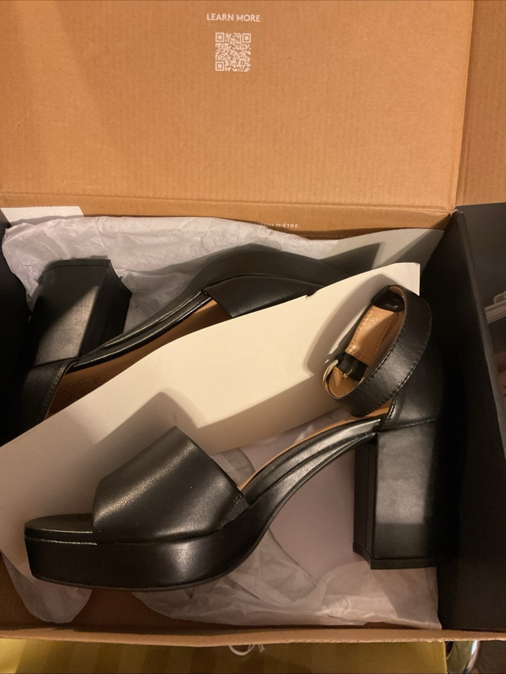Pearl Black Platform Block Heel Sandals with Ankle Strap